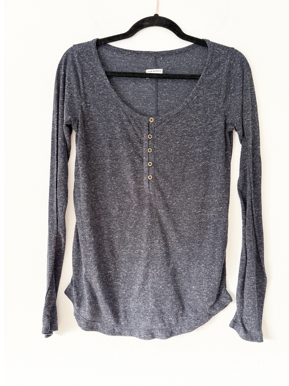 Club Monaco Long Sleeve Henley Top in Heather Navy - Club Monaco
